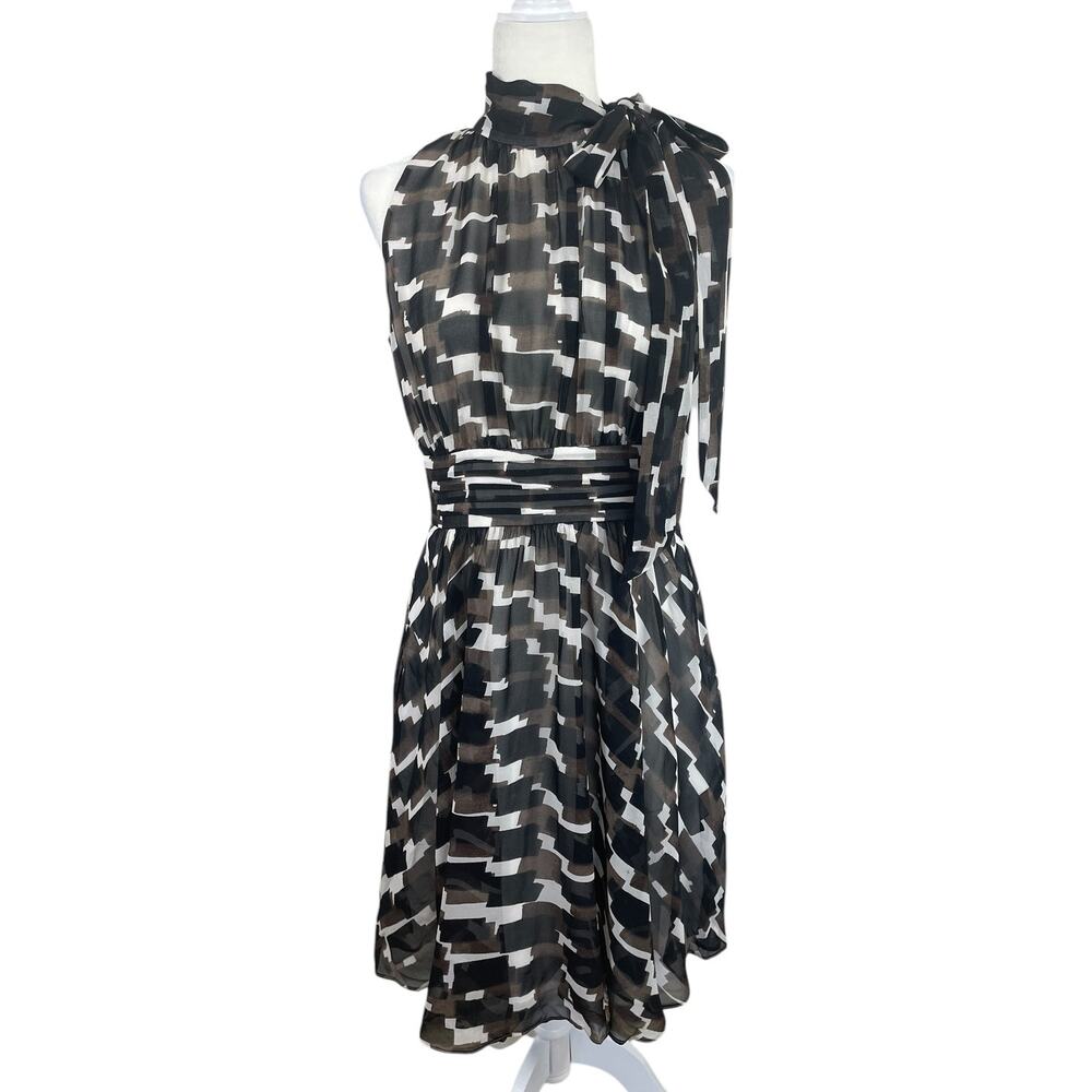 Vintage Banana Republic Silk Midi Dress Bow Geometric Print Y2K Size 6 NEW
